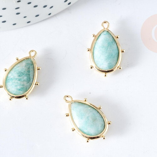 Pendentif goutte amazonite naturelle laiton doré 22.5mm,pendentif bijou pierre naturelle, x1, g8364