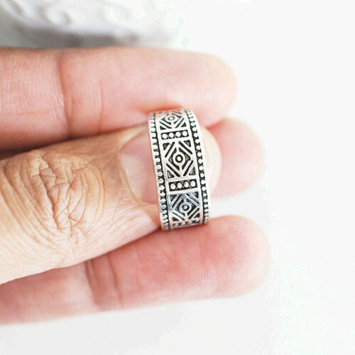 Bague homme argenté réglable gravée 16mm, x1 (g2400)