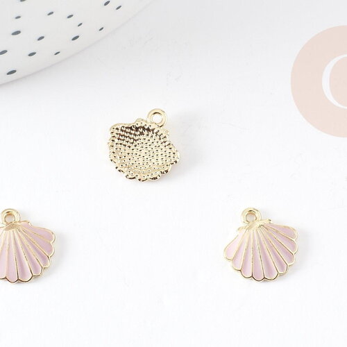 Pendentif coquillage zamac doré 18k rose 13mm, pendentif création bijoux, x1 (g4363)