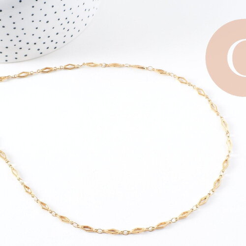 Chaine complète acier dorée 14k losange,chaine collier,sans nickel,4mm,45cm, x1 (g6776)