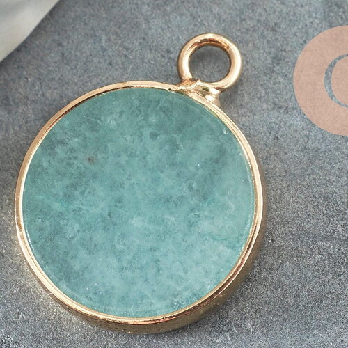 Pendentif rond jade bleu turquoise,jade naturel,pendentif rond,20.5mm, x1 g4287