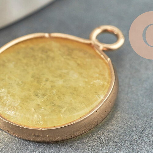 Pendentif rond jade naturel jaune 20.5mm ,pendentif pierre naturelle x1 g2172