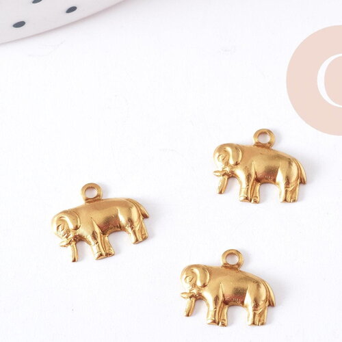 Breloque éléphant laiton brut 12mm, breloque animal sauvage création bijoux x2 g8208