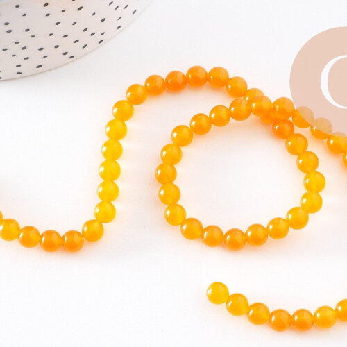 Perle ronde jade naturel jaune orangé 6mm, fil de 38cm, x1 (g0872)