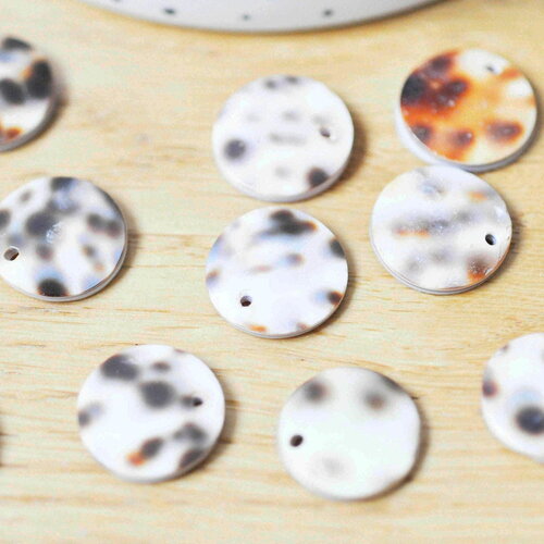 Pendentif rond nacre naturelle léopard 15mm, création bijoux coquillage x1 (g4172)