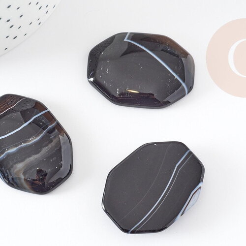 Cabochon octogone agate noir , cabochon pierre en agate naturelle,28-39mm, x1 (g4816)