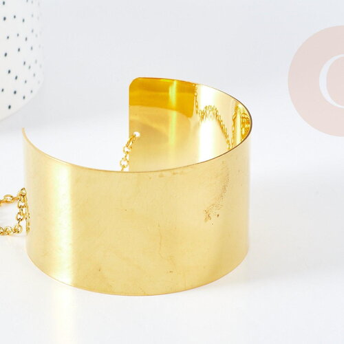 Bracelet manchette réglable laiton doré avec chainette 40mm, x1 (g0792)