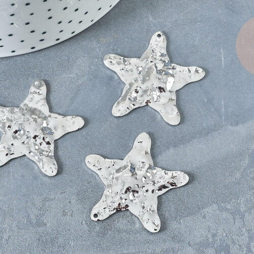 Pendentif etoile martelé laiton platine brillant 36mm, pendentif étoile texturé, création bijoux argenté, x1 g8020