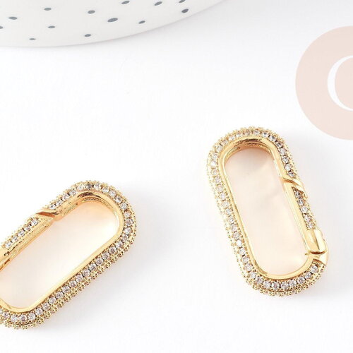 Fermoir mousqueton laiton doré et strass, fermoir doré, fermoir cadenas,28mm, x1 g5429