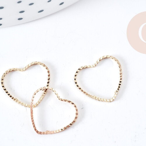Connecteur cœur laiton doré18k 13mm, création de bijoux amour, x5 g8868