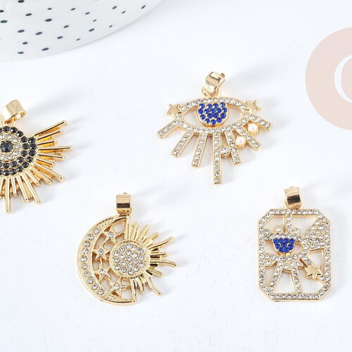 Pendentif soleil oeil protecteur chance zamac doré zircon 18k 13-30mm,pendentif doré porte-bonheur x1 g7690