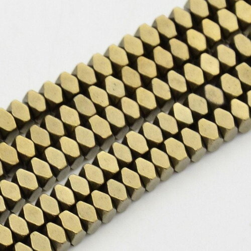 Perle losange hématite bronze non magnétique, des perles en imitation de pyrite pierre, 3x3mm,41cm le fil de 200 perles, x1 (g5022)