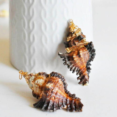 Pendentif coquillage naturel conch doré, fourniture créative, pendentif doré, création bijoux, coquillage bijou,coquillage or,40-65mm-g1387