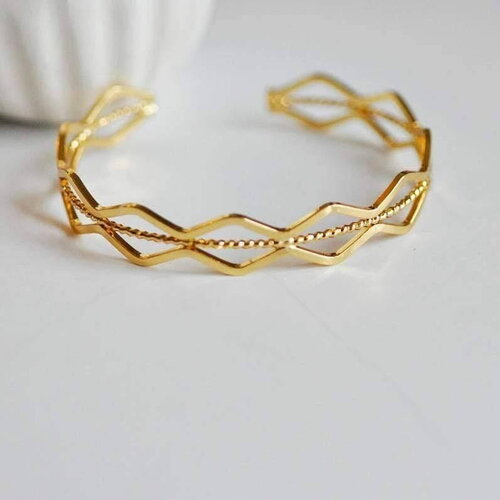 Bracelet jonc réglable doré losange 14k, bracelet original, bracelet laiton doré, 50mm, x1 (g4698)
