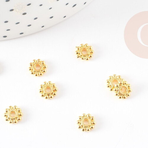 Perles rondelles fleurs zamac doré 6.5mm, x50 (g4978)