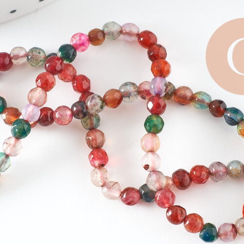 Perle rondelle agate multicolore,perle agate naturelle ,pierre naturelle,perle facette,4mm,fil de 37cm, x1 (g6849)
