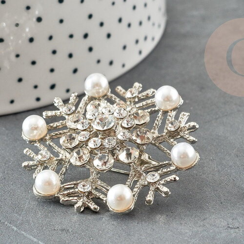 Broche flocon de neige zamac zircons 45mm, accessoire décoration veste, x1 g9774