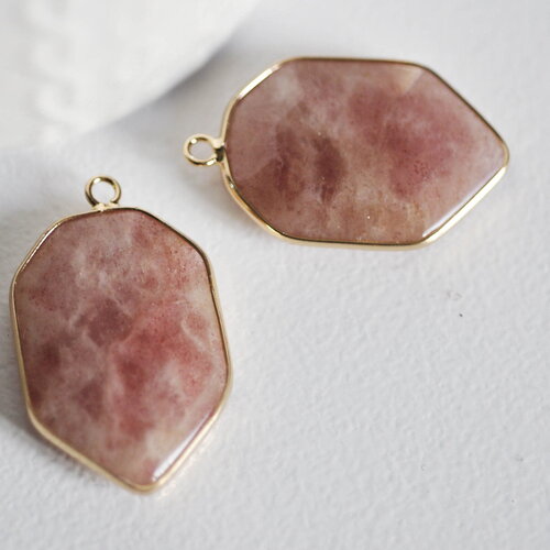 Pendentif hexagone quartz fraise,pendentif pierre,pendentif collier,pierre naturelle,pendentif quartz, quartz naturel,36mm x1 g1896