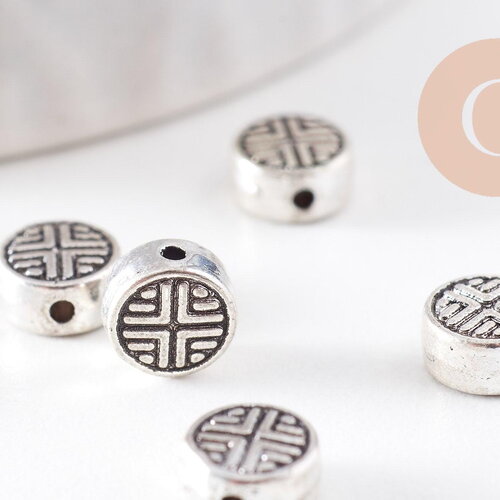 Perle ronde gravée argent vieilli,perles argent,création bijoux, sans nickel,perle intercalaire,6.3mm, x10 (g2610)