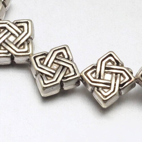 Rondelles losange gravées argent vieilli,perles dorées, sans nickel,perle intercalaire, 7mm, x10 g2732