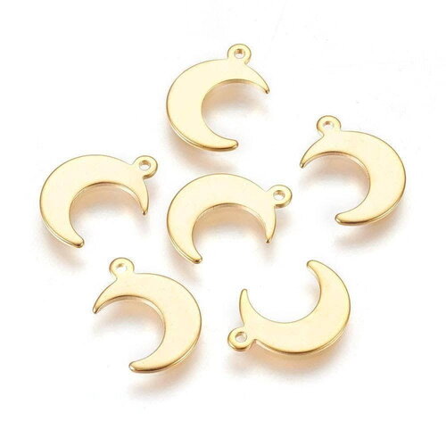 Pendentif lune acier inoxydable doré 15.5mm,breloque acier inoxydable pour création bijoux, x5 g2896