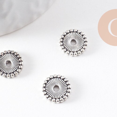 Perle intercalaire rondelle argent vieilli, perles argent,12mm x10 (g0178)