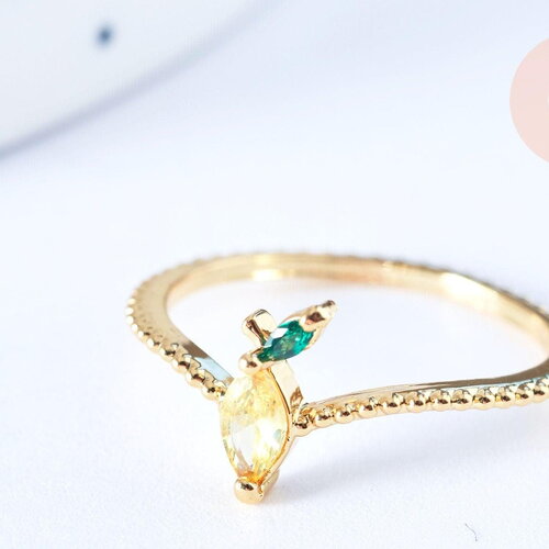 Bague fruit citron laiton doré 16k zircons, x1 (g6581)