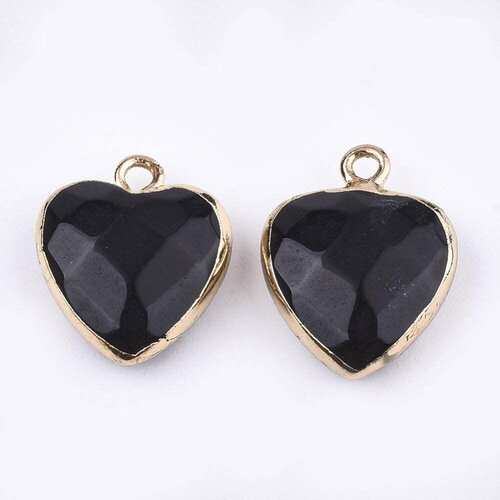 Pendentif coeur jade naturel noir facettes 17mm, x1 (g2525)