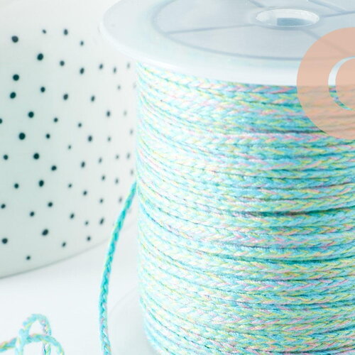 Cordon en polyester tressé turquoise jaune 2mm, cordon pour bijoux scrapbooking et fabrication bijoux, x1 mètre (g9882)