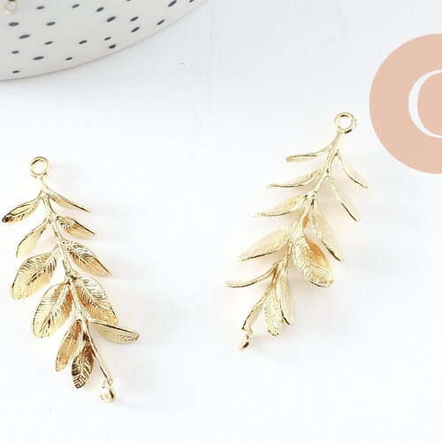 Pendentif feuille laurier laiton,breloque laiton brut, feuille laurier bijoux,pendentif laiton brut, 43mm, x2 (g0432)