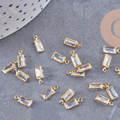 Pendentif rectangle cristal laiton brut 9mm, une délicate breloque en cristal x10 (g10220)
