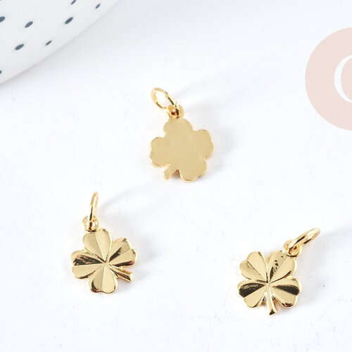 Pendentif trèfle quatre feuilles laiton doré 18k 11mm, x1 (g8737)