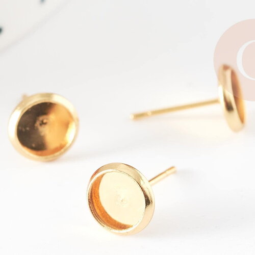 Clous-puces oreille support cabochon 6mm acier 304 inoxydable dore 18k, x10 (g9224)