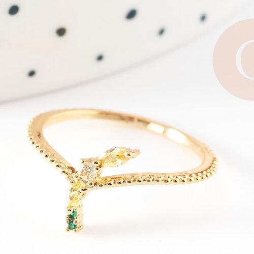 Bague fruit banane laiton doré 16k zircons, x1 (g9157)