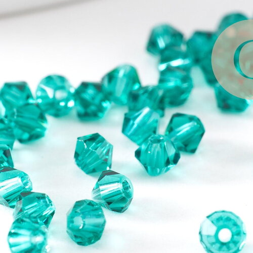 Perles toupie bicone cristal autrichien facette vert 4mm, x20 (g10514)