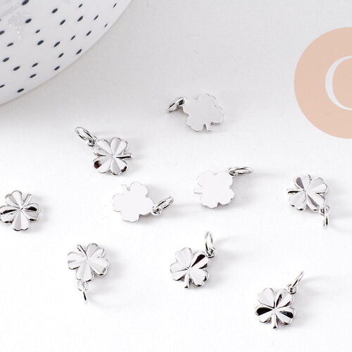 Pendentif trèfle quatre feuilles laiton platine 11mm, x2 (g10516)