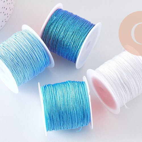 Cordon bleu métallisé 4 nuances polyester 0.8mm, cordon métallisé pour bijoux, x1 mètre (g10505)