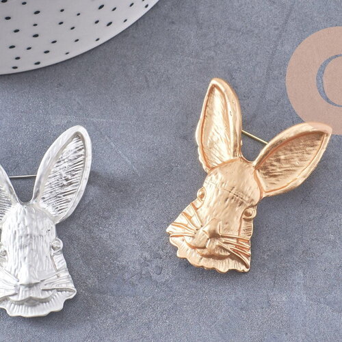 Broche pins lapin origami doré ou argenté émail 54mm, x1 (g10352)