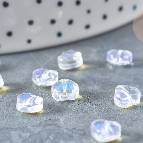 Perle coeur verre bleu blanc transparent 6mm, des perles en verre, x10 (g8040)