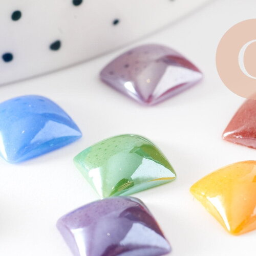 Cabochon carré porcelaine irisée,fournitures créatives, cabochons, porcelaine,fait main,10mm, x10 g0129