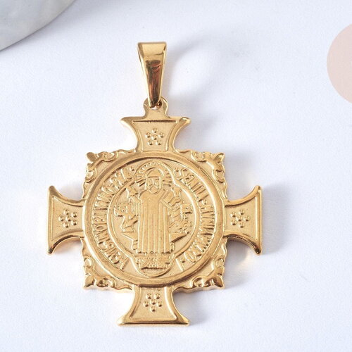 Pendentifs en acier inoxydable saint benoit, création bijou acier inoxydable, 39mm, x1 g4608
