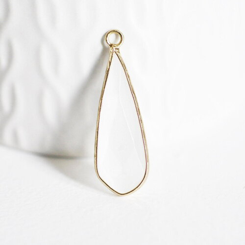 Pendentif goutte verre blanc facettes doré, fournitures créatives, pendentif pierre,verre œil de chat,31mm, x1 g5192