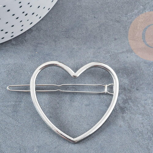 Support barrette coeur métal argenté 48.5mm, x1 (g8833)
