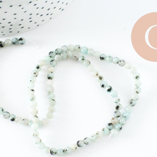 Perles jaspe sésame,jaspe bleuté,perles jade,perles pierre,jaspe naturel, 4mm, fil de 90, x1 (g0952)