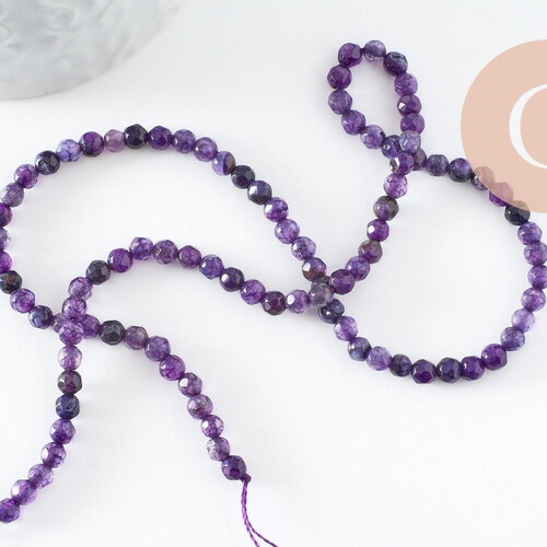 Perles rondes facettées agate violette, perle agate, pierre naturelle, agate naturelle,4mm,fil de 39cm, x1 (g2003)