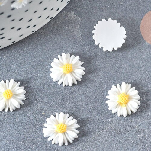 Cabochon fleur marguerite en résine 13mm, fournitures à coller ornement pour cheveux et bijoux,x5 g8051