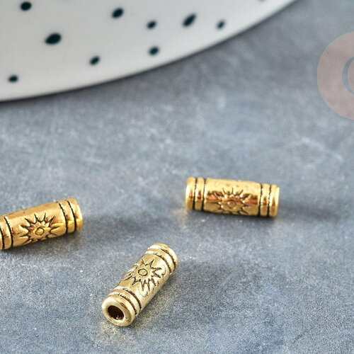 Perle tube soleil zamac doré 9.5mm, x10 (g8392)