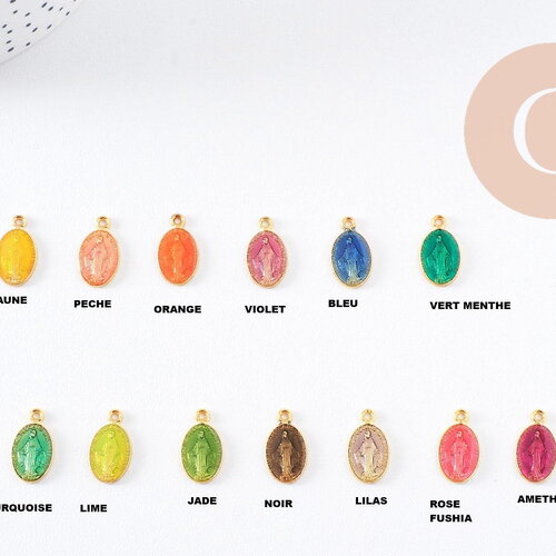 Pendentif médaille ovale vierge marie zamac doré émaillée 17.5mm x1 ou x5 (g8839)