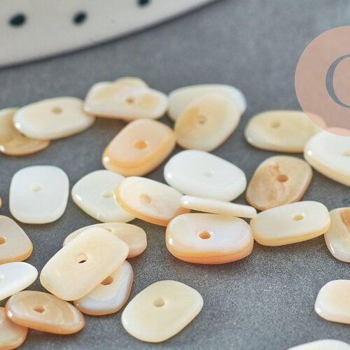 Perle plate ovale nacre blanche naturelle 7-10mm, perle coquillage ivoire naturels, x 20gr g5847