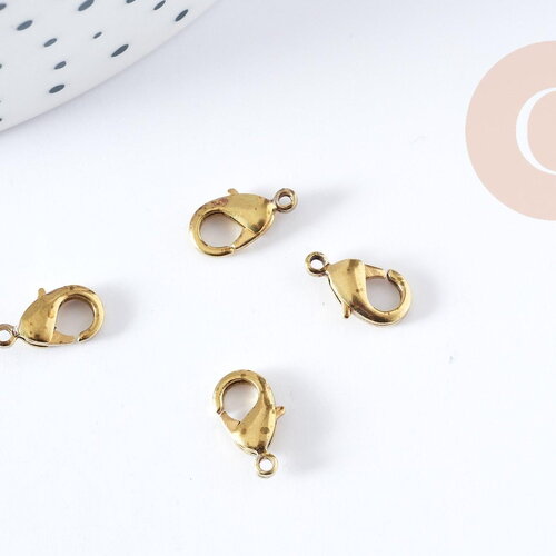 Fermoirs mousquetons laiton brut 10mm, x10 (g8891)
